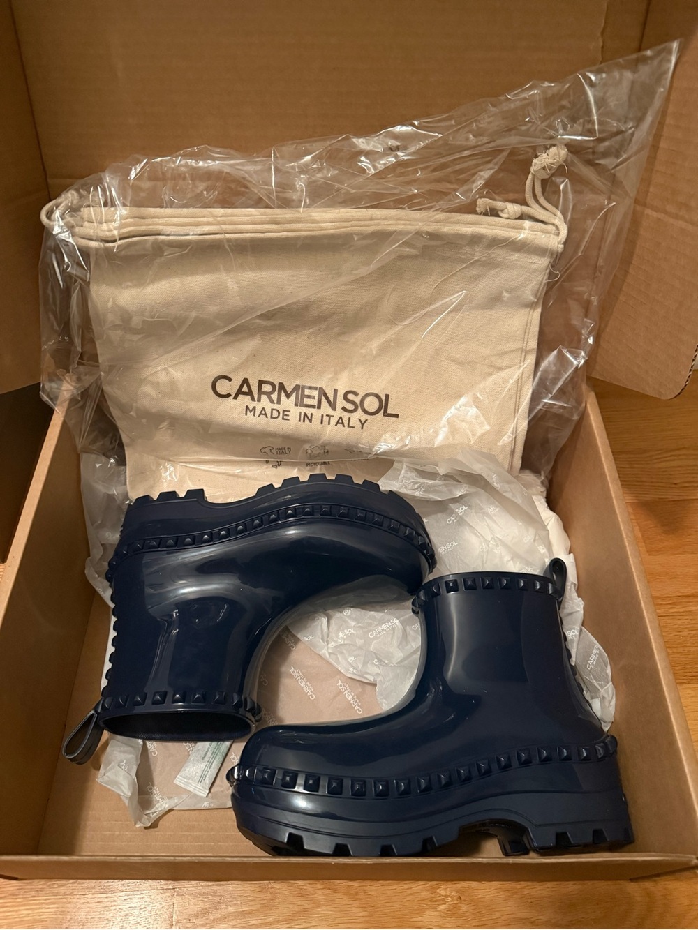 Carmen Sol Graziano navy Jelly Studded Boots Size EU37/US7